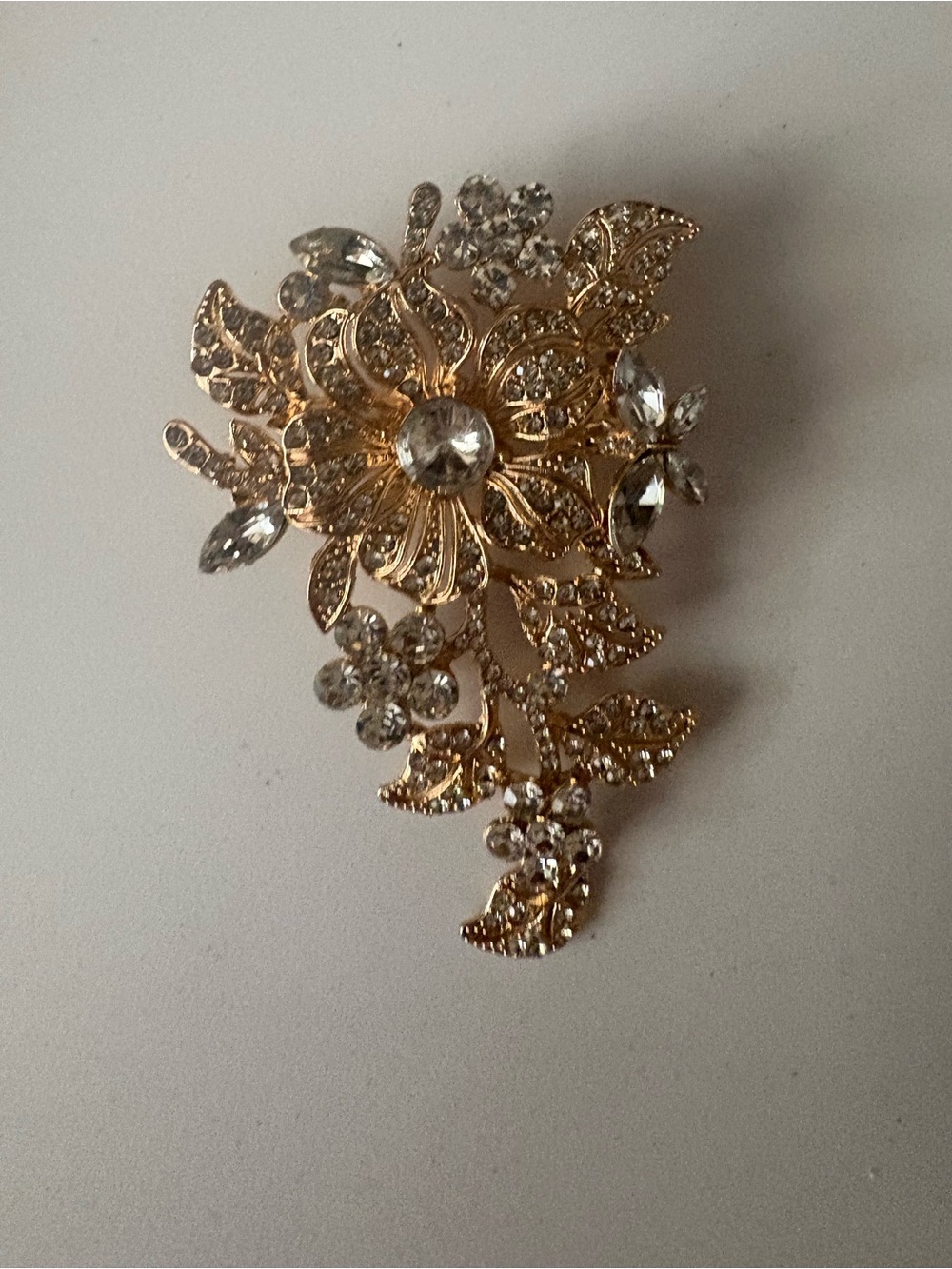 Gold Crystal Floral Leaf Brooch - Women's Jewelry